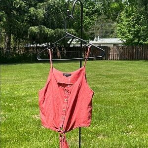 PaperMoon Cropped Tank Cami with Tie Accent Rusty Red Color Women's Medium NWOT